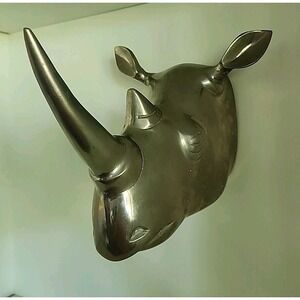 Aluminum Silver Metal RHINO Wall-Mounted Head Bookend Taxidermy Drexel Heritage